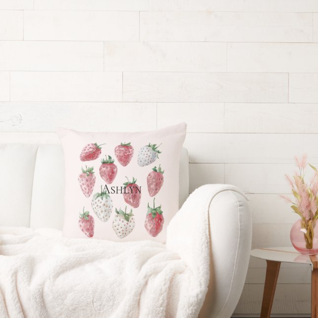 Blush Pink Strawberries and Cherries Cushion (Couch)