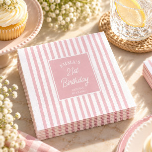 Blush Pink Stripe 21st Birthday Coastal Chic Napkin