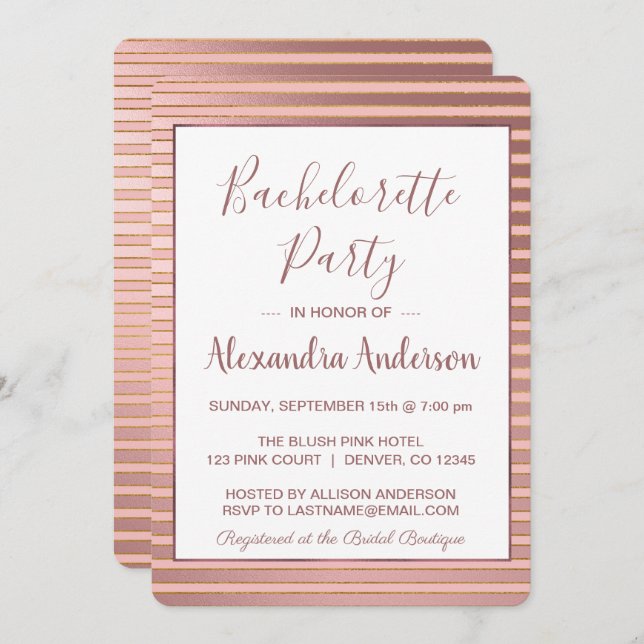Blush Pink Stripe Bachelorette Party Invitation (Front/Back)