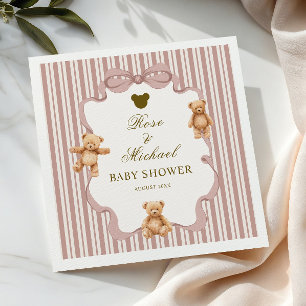 Blush Pink Stripe Bearly Wait Cute Teddy Bear Napkin