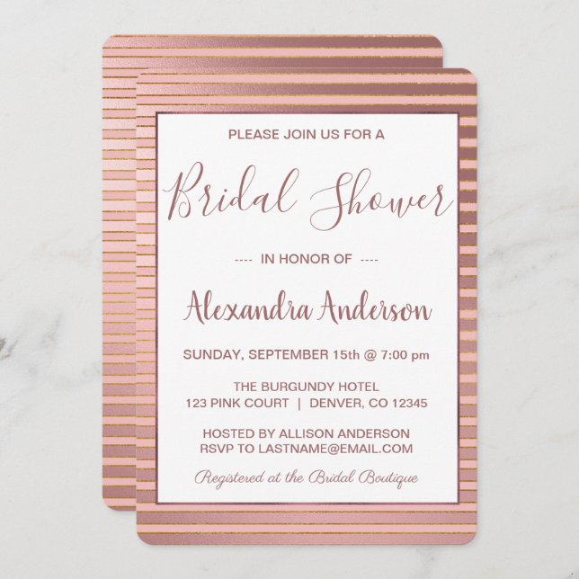 Blush Pink Stripe Bridal Shower Invitation (Front/Back)