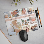 Blush Pink Stripe Photo Collage Mouse Pad<br><div class="desc">Chic photo collage mousepad displays nine favourite photos in a square format,  with your family name,  business name or choice of personalisation displayed on a thin band of pastel blush pink.</div>