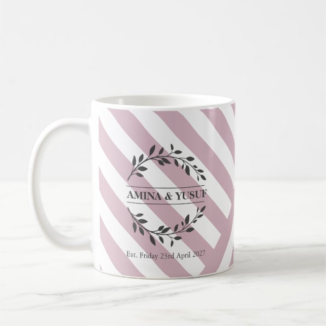 Blush Pink Striped Botanical Wreath Mug (Left)