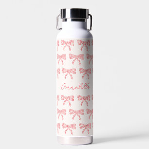 Blush pink striped bows coquette aesthetic water bottle