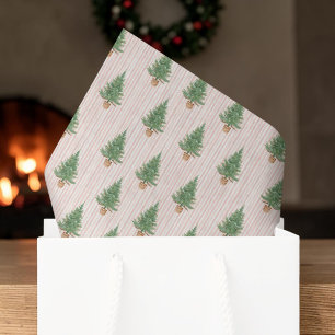 Blush Pink Striped Christmas Tree Watercolor Tissue Paper