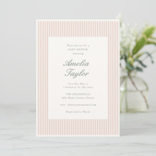 Blush Pink Striped Elegant Baby Girl Shower Invitation