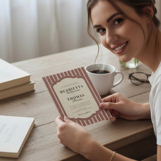 Blush Pink Striped Elegant Wedding Invitation (Creator Uploaded)