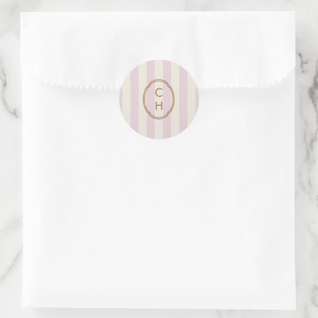 Blush Pink Striped Monogram Wedding Sticker (Bag)