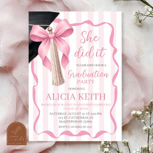 Blush Pink Stripes Coquette Tassel Graduation part Invitation