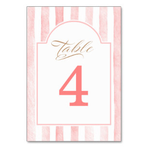 Blush Pink Stripes Elegant Baby Shower Table Number