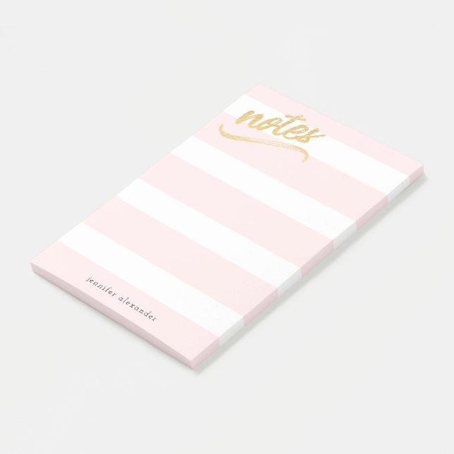 Blush Pink Stripes Gold Faux Foil Notes (Angled)