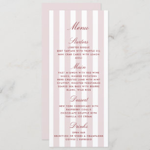 Blush Pink Stripes Modern Wedding Menu Card
