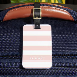 Blush Pink Stripes & Monogram   Modern Minimal Luggage Tag