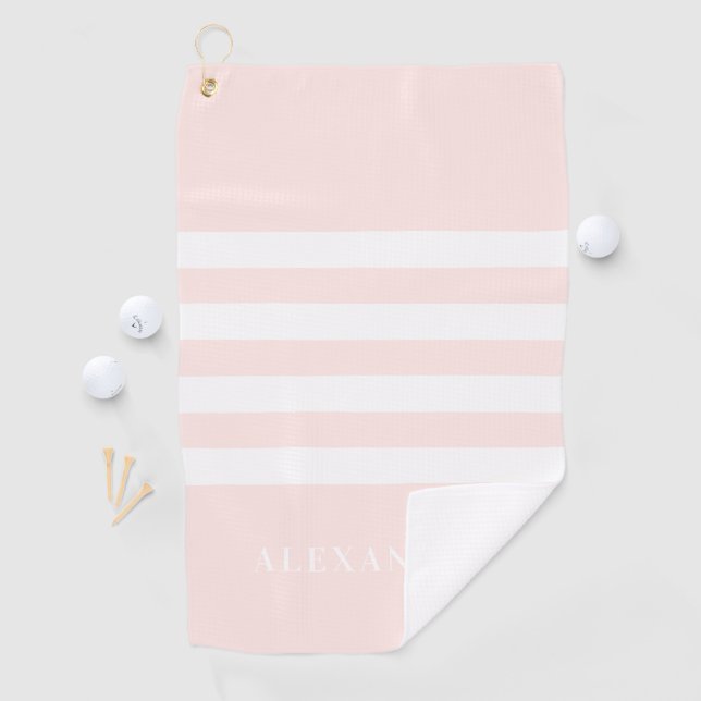 Blush Pink Stripes Pattern Personalised Golf Towel (InSitu)