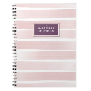 Blush Pink Stripes Purple Name Personalised Notebook