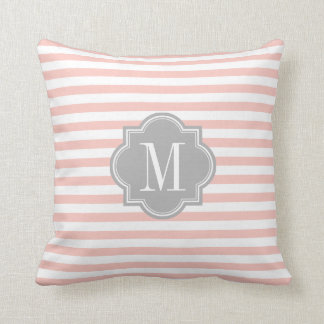 Blush Pink Stripes with Grey Monogram Cushion