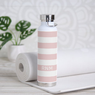 Blush Pink Stripes with Name or Monogram Set Water Bottle