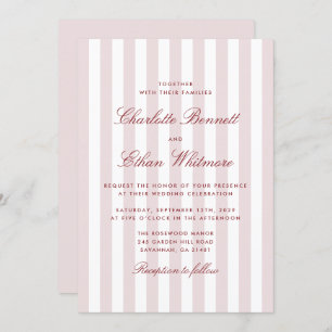Blush Pink Stripes with Red Script Modern Wedding Invitation