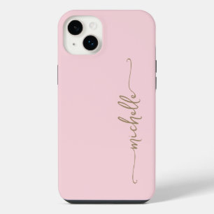 Blush Pink Stylish Girly Minimal Gold Name Script iPhone 14 Plus Case
