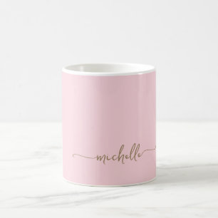 Blush Pink Stylish Gold Monogram Signature Script Coffee Mug