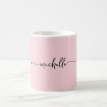 Blush Pink Stylish Monogram Signature Script Coffee Mug<br><div class="desc">Girly Minimalist Blush Pink Simple Elegant Monogram Name Signature Script Custom Personalised Coffee Mug. These design featuring your first name in a pretty hand lettered style swash tail font signature typography script in black colour on baby pink or light blush pink colour background. Easy to customise it. Great stylish feminine...</div>