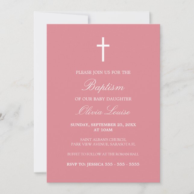 Blush Pink Stylish Traditional Baptism Invitation (Front)
