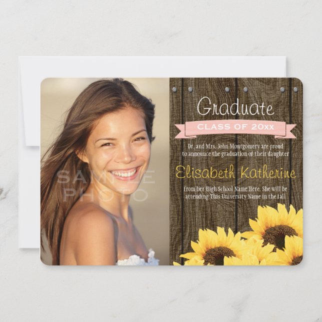 BLUSH PINK Sunflower Graduation Announcement (Front)