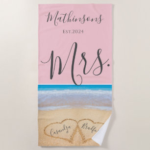 Blush Pink Sunset Beach Wedding 2 Heart Towel