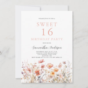 Blush Pink Sweet 16 Floral Birthday Invitation