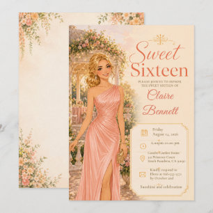 Blush Pink Sweet 16 Garden Party Invitation
