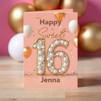 Blush Pink Sweet 16 Gold Pearl Number and Balloons