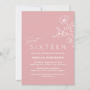 Blush Pink Sweet Sixteen Airy Floral 16th Birthday Invitation