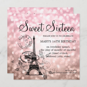 Blush Pink Sweet Sixteen Romantic Paris Glam Invitation