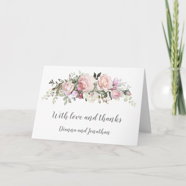 Blush Pink Sweetheart Roses Wedding Thank You Holiday Card (Front)