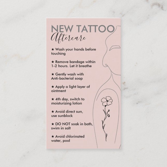 Blush Pink Take Care of New Tattoo Aftercare Business Card (Back)