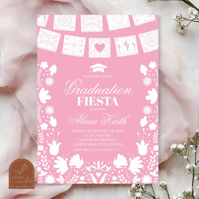 Blush Pink Talavera Mexican Graduation Fiesta Invi Invitation (Creator Uploaded)