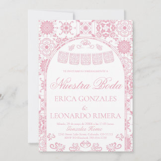 Blush Pink Talavera Papel Picado Spanish Wedding Invitation