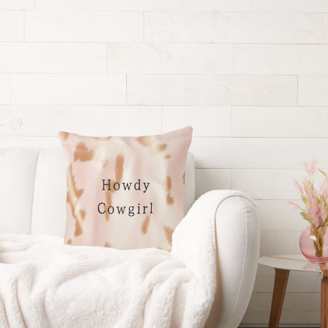 Blush Pink Tan Southwest Faux Cowgirl Cowhide Cushion (Couch)
