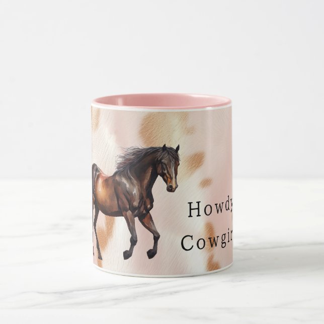 Blush Pink Tan Southwest Faux Cowgirl Cowhide Mug (Center)