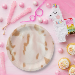 Blush Pink Tan Southwest Faux Cowgirl Cowhide Paper Plate