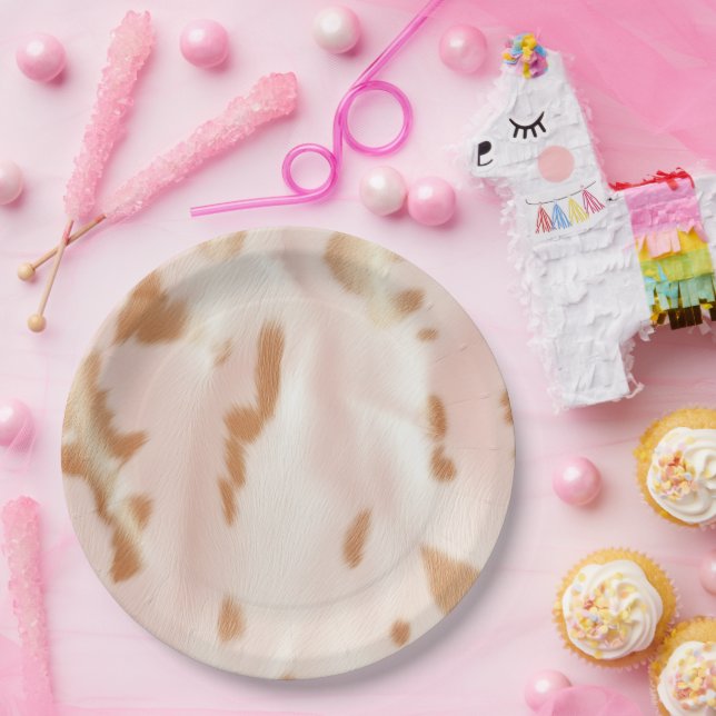 Blush Pink Tan Southwest Faux Cowgirl Cowhide Paper Plate (Party)