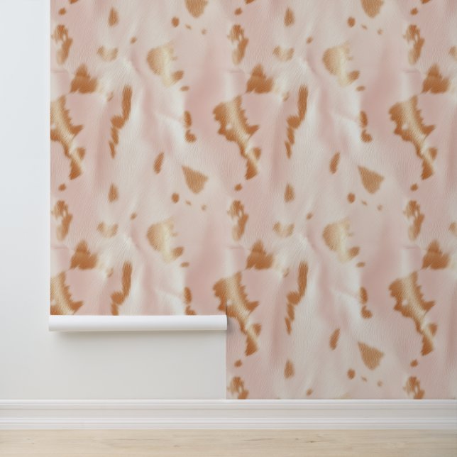 Blush Pink Tan Southwest Faux Cowgirl Cowhide Wallpaper (Application)
