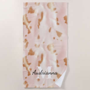 Blush Pink Tan Southwest Faux Cowhide Cowgirl Beach Towel