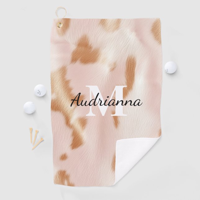 Blush Pink Tan Southwest Faux Cowhide Cowgirl Golf Towel (InSitu)