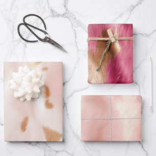 Blush Pink Tan Southwest Faux Cowhide Wrapping Paper Sheet