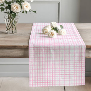 Blush Pink Tartan Runner Modern Dining Table Setup