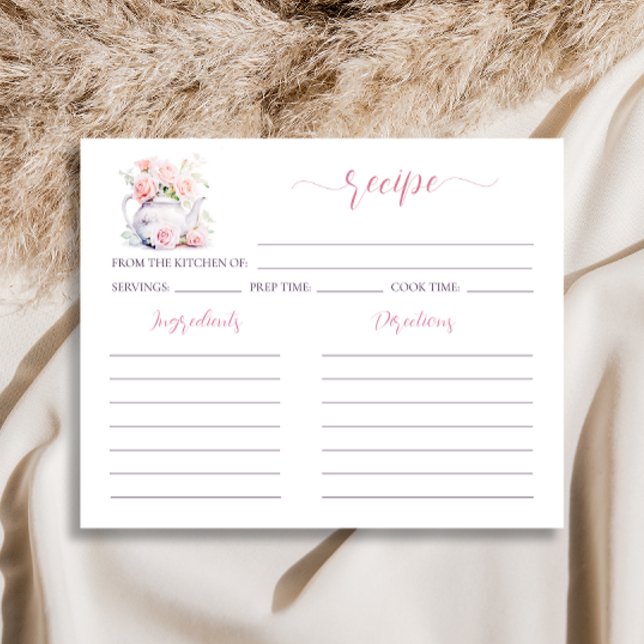 Blush Pink Tea Party Bridal Shower Recipe Card (Creator Uploaded)