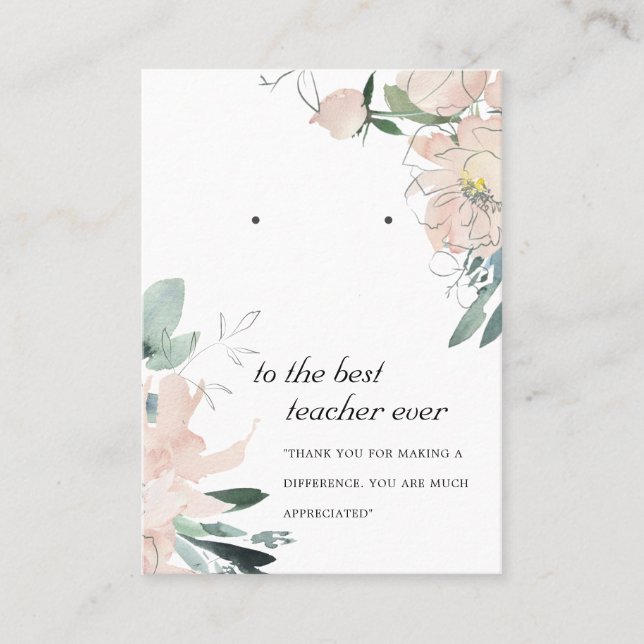 BLUSH PINK TEACHER GIFT FLORA EARRING DISPLAY CARD (Front)