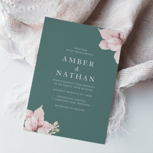 Blush Pink & Teal Elegant Wedding Invitation