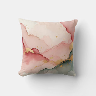 Blush Pink Teal Gold Abstract Cushion